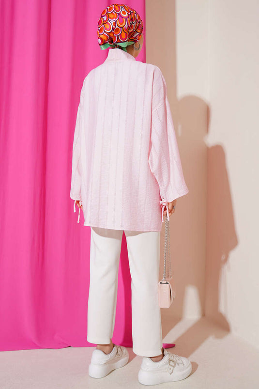 Fiyonk Detaylı Düğmeli Kimono Pembe