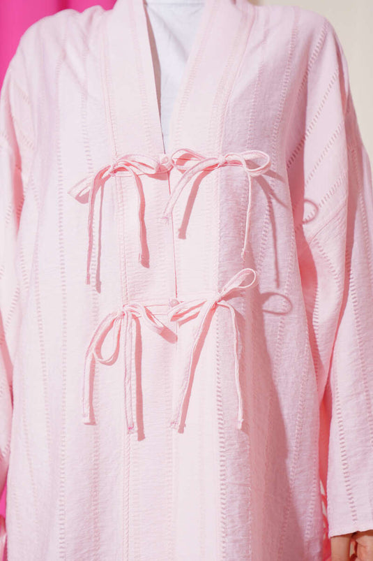 Fiyonk Detaylı Düğmeli Kimono Pembe