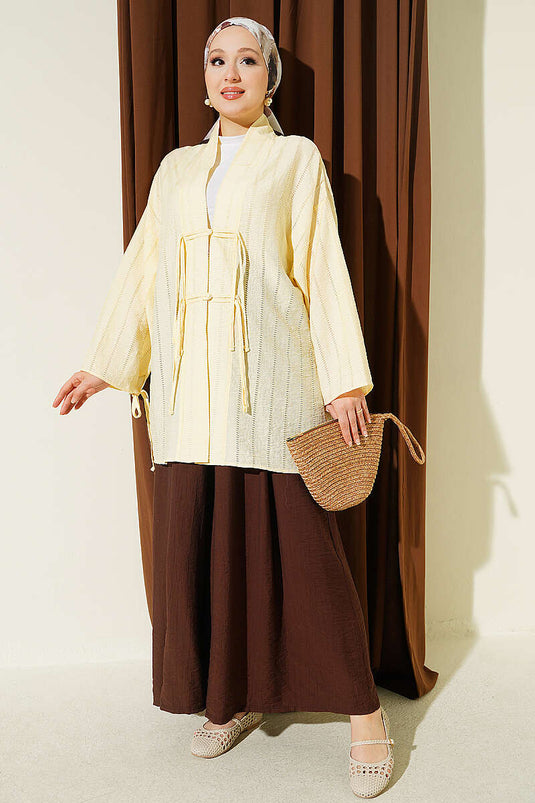 Yellow Kimono With Buttoned Tie-Detail