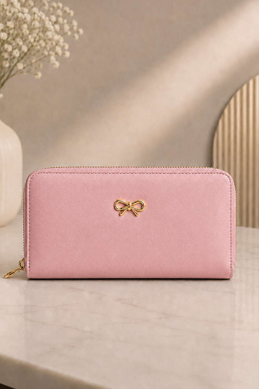 Fiyonk Detaylı Fermuarlı Cüzdan Pembe