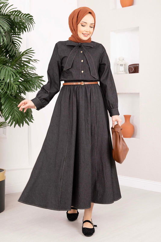 Conjunto de dos piezas de mezclilla tensel con detalle de lazo negro
