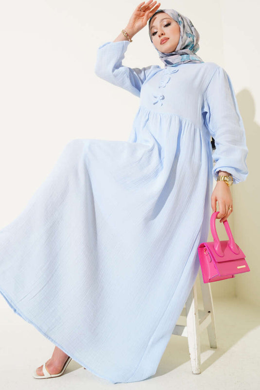 Muslin Dress with Bow Detail, Baby Blue