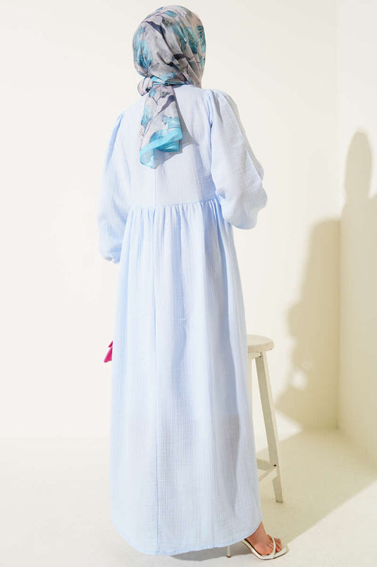 Muslin Dress with Bow Detail, Baby Blue