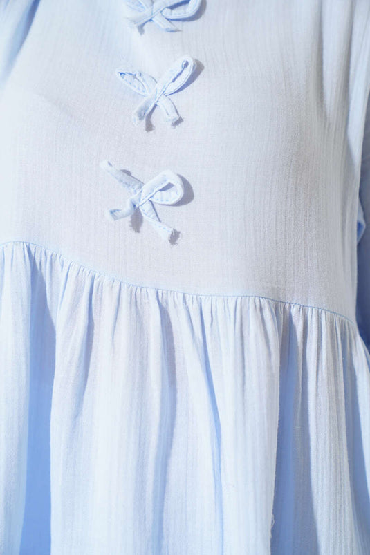 Muslin Dress with Bow Detail, Baby Blue