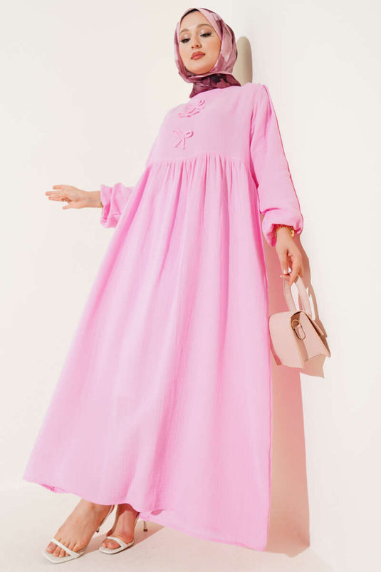 Pink Muslin Dress with Bow Detail