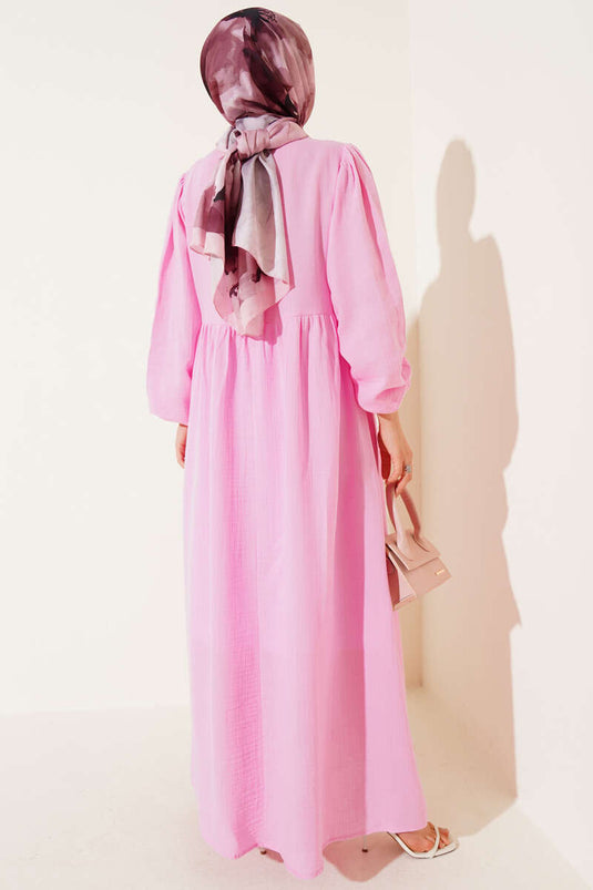 Pink Muslin Dress with Bow Detail