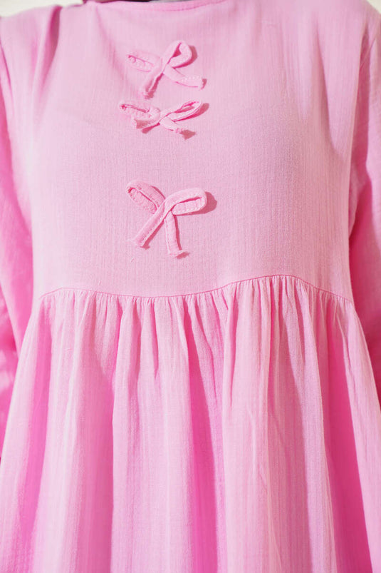 Pink Muslin Dress with Bow Detail
