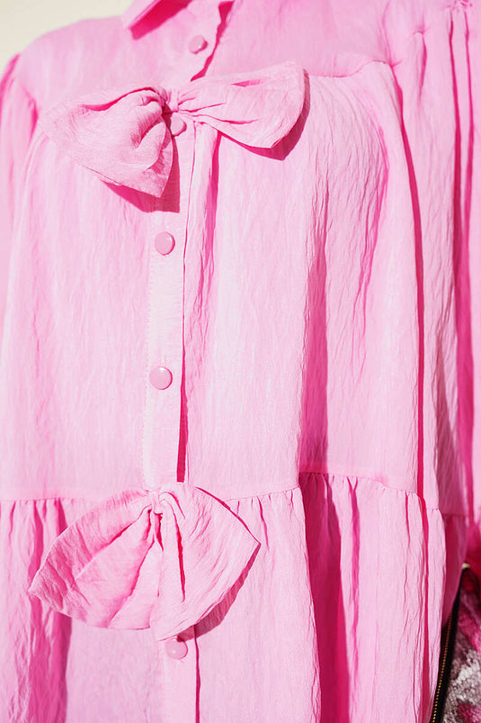Fiyonk Detaylı Oversize Gömlek Pembe