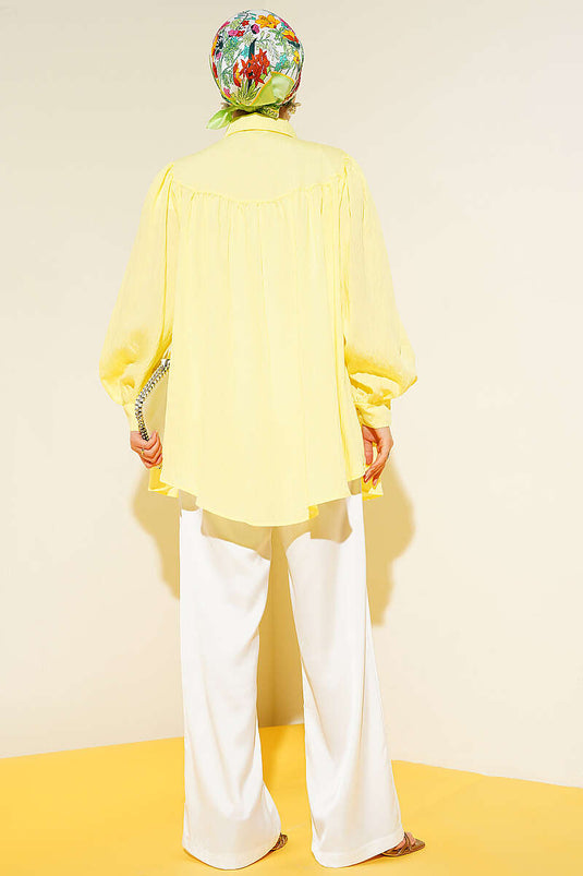 Camicia oversize con dettaglio fiocco giallo