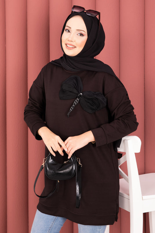 Tunique hijab Oyso marron ornée de pierres et d'un nœud