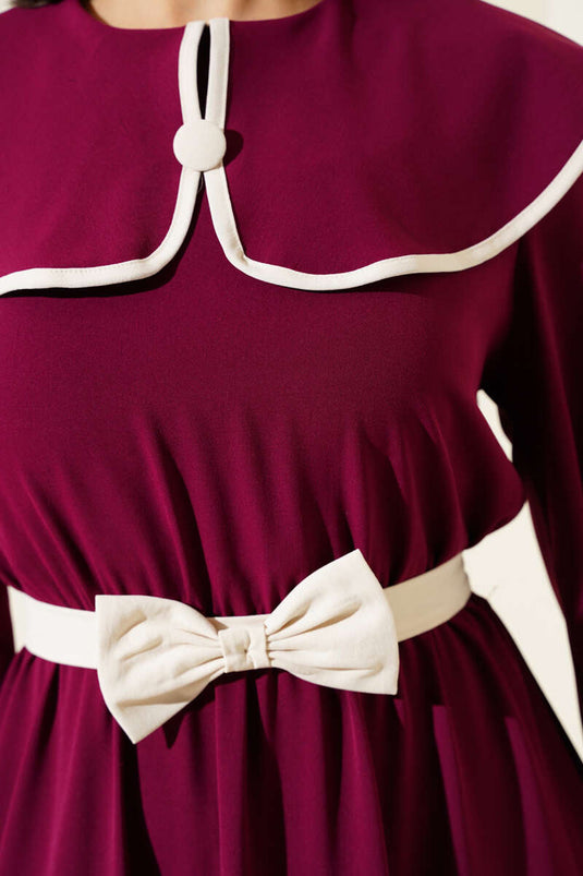 Robe col bébé avec ceinture et nœud Bordeaux