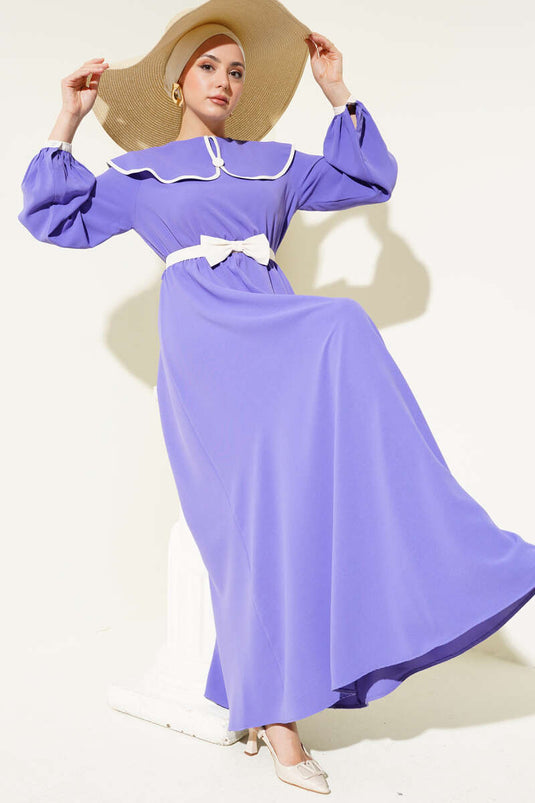 Fiyonk Kuşaklı Bebe Yaka Elbise Lila