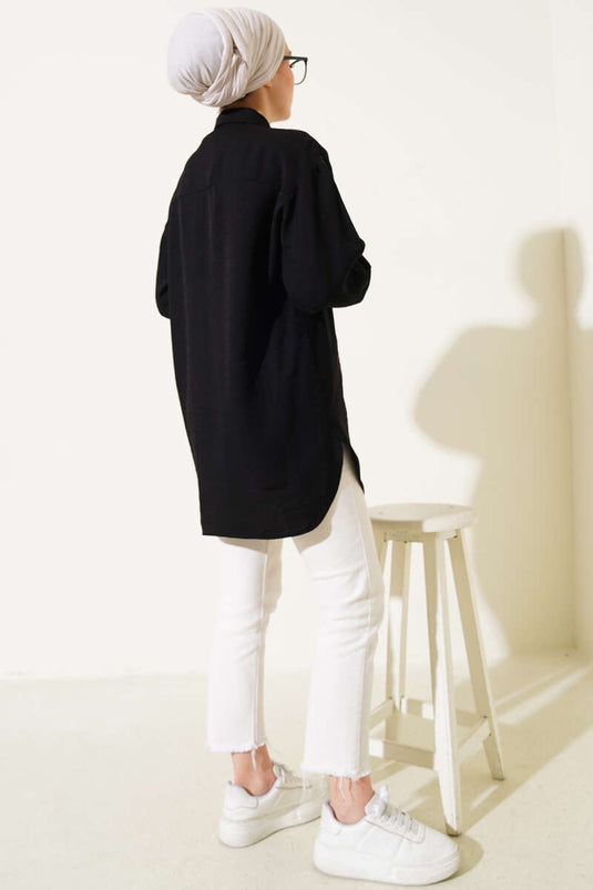 Fiyonk Nakışlı Gömlek Siyah