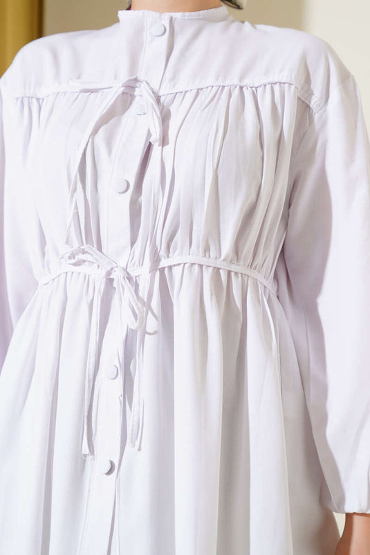 Bow-Tie Pleated Shirt White