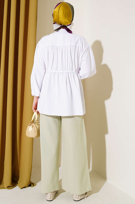 Fiyonklu Büzgülü Blouse Wit