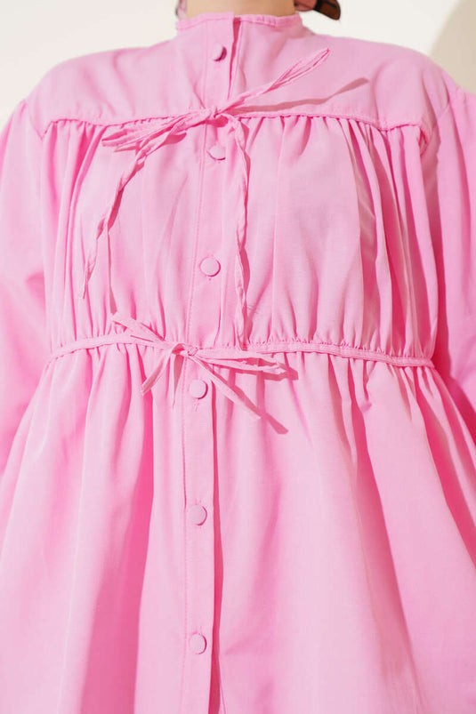 Bluse mit Schleife und Raffungen in Rosa