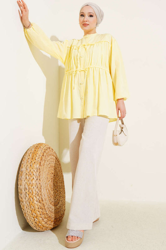 Bow-Tie Pleated Shirt Yellow