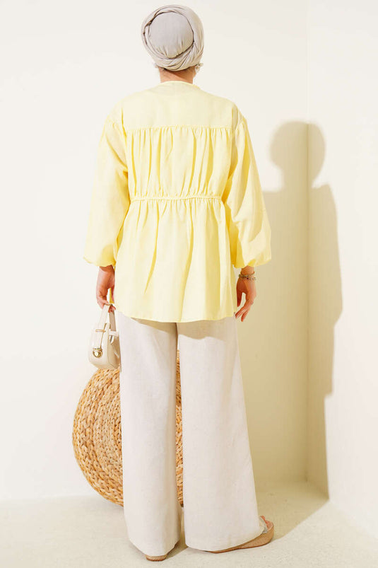 Bow-Tie Pleated Shirt Yellow
