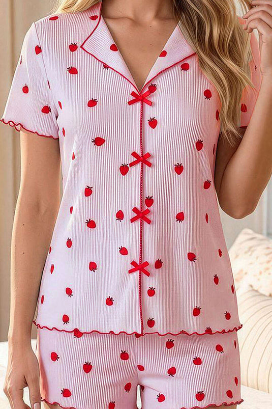 Ensemble pyjama à short imprimé avec nœud rose
