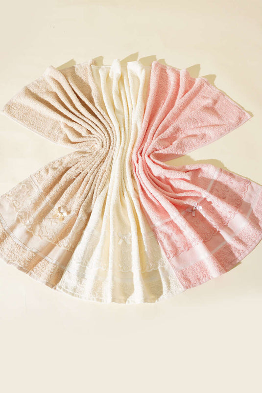 Fiyonklu Güpürlü 3'lü Havlu Set Asorti 1