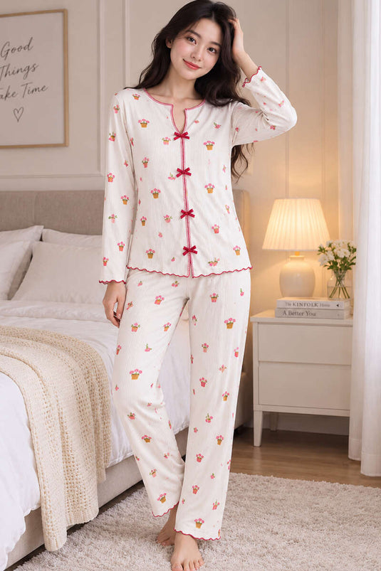 Fiyonklu Karışık Desenli Pijama Takımı Asorti 16