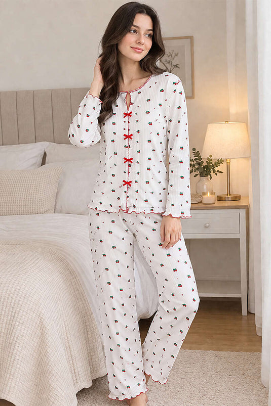 3-Delige Bloemenpyjama Met Strikdetail En Mix Van Patronen