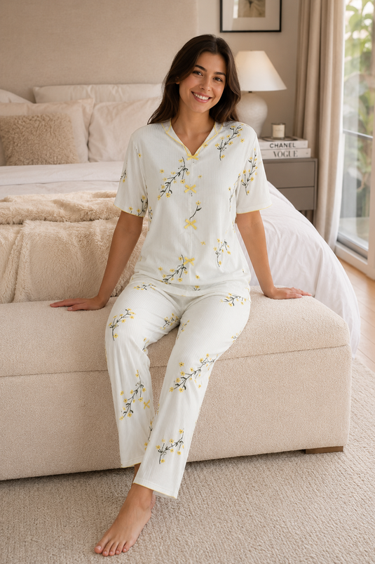 Fiyonklu Kısa Kol Pijama Takım Sarı
