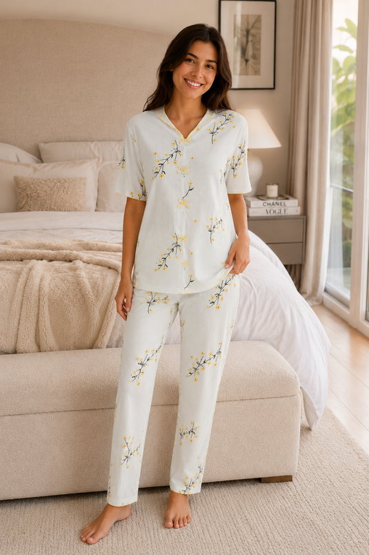 Fiyonklu Kısa Kol Pijama Takım Sarı