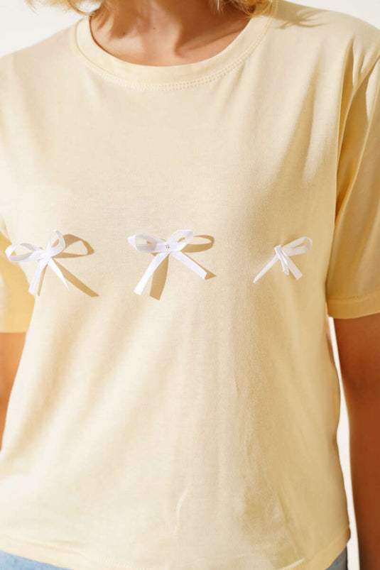 Short T-shirt with Bow, Yellow