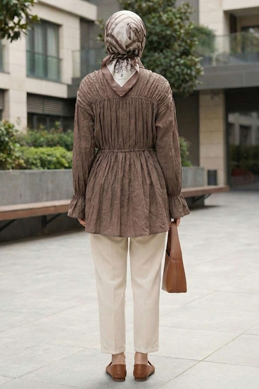 Chemisier élastiqué à nœud couleur vison