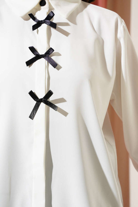 Bow Chiffon Shirt White