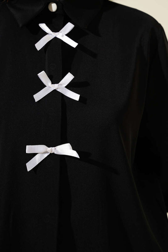 Bow Chiffon Shirt Black