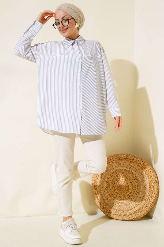 Pocket Striped Shirt White