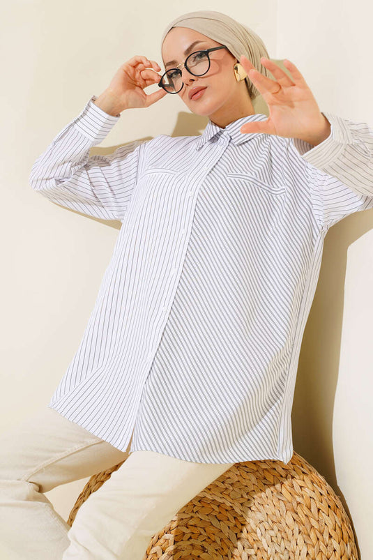 Pocket Striped Shirt White