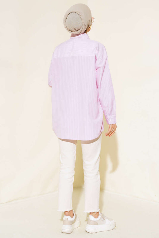 Pocket Striped Shirt Pink