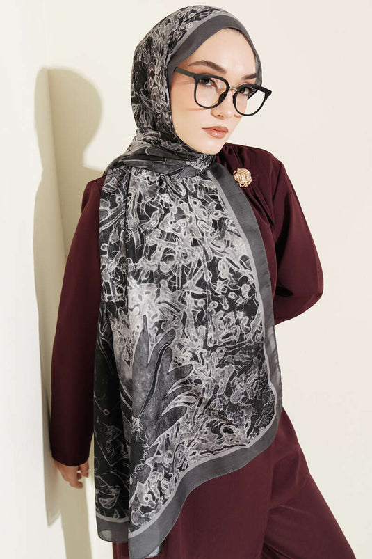 Fleur Pattern Liva Modal Scarf Smoke