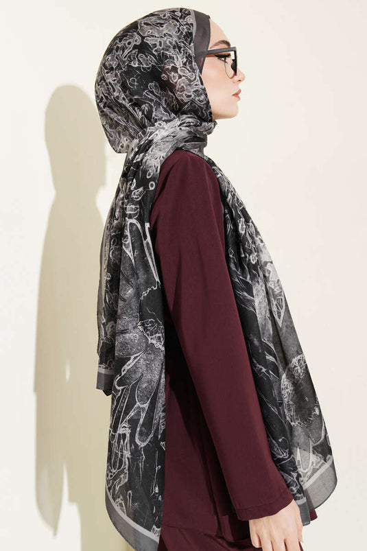 Fleur Pattern Liva Modal Scarf Smoke