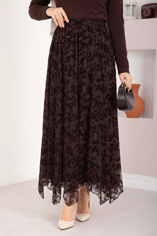 Jupe en tulle asymétrique à imprimé floconné marron