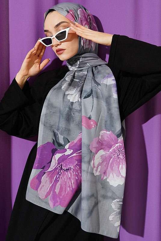 Foulard à motif Flora gris