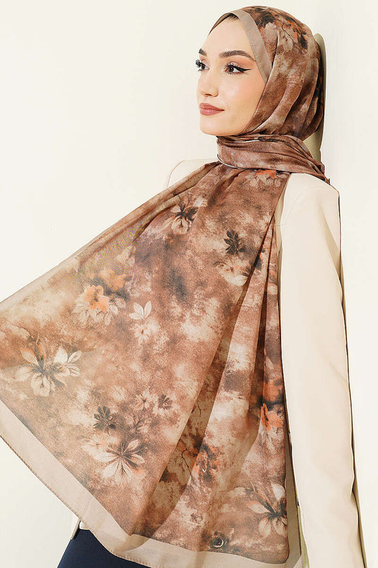 Floral Batik Desen Şal Açık Vizon