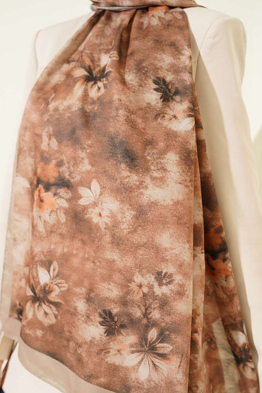 Floral Batik Desen Şal Açık Vizon