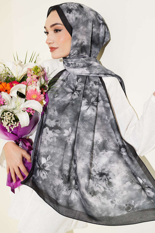 Floral Batik Desen Şal Antrasit