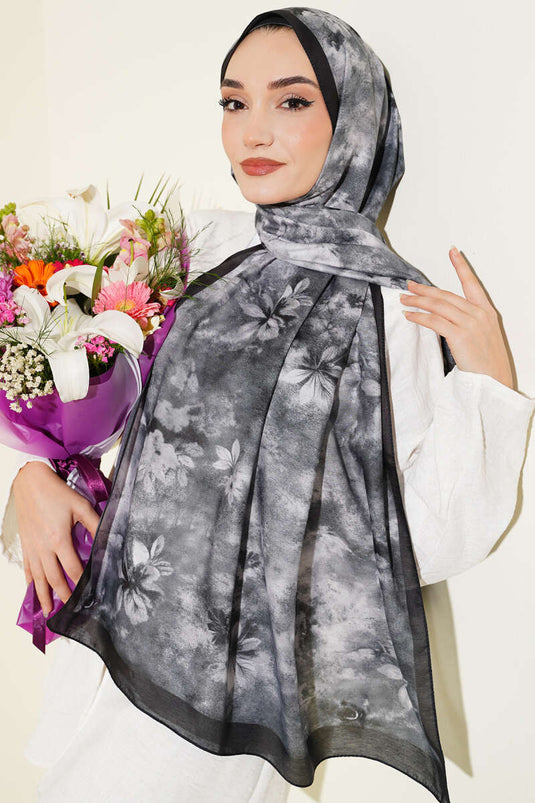 Floral Batik Desen Şal Antrasit
