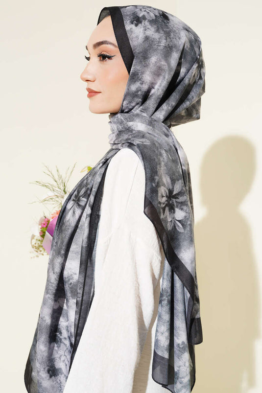 Floral Batik Desen Şal Antrasit