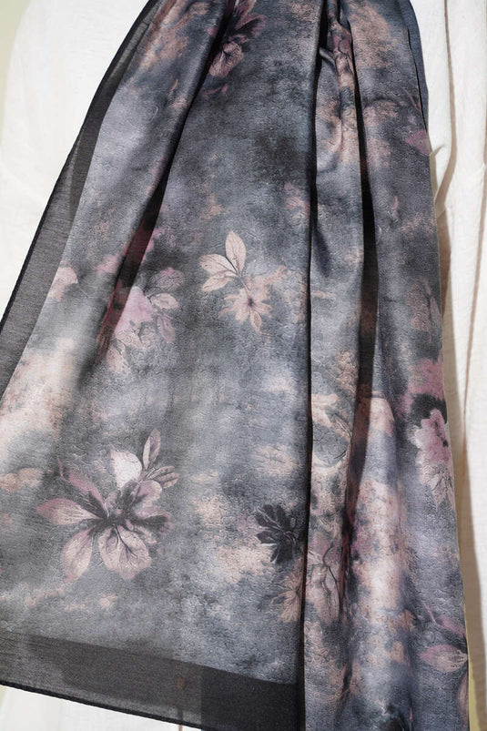 Floral Batik Pattern Scarf Black Beige