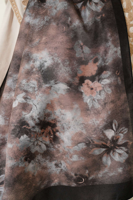 Floral Batik Desen Şal Siyah Gri