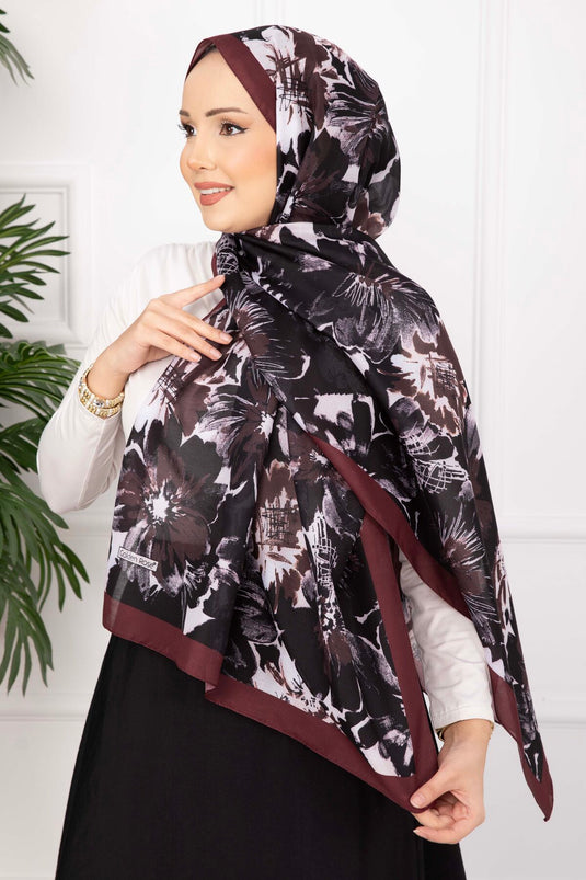 Floral Çiçek Desenli Şal Serisi Bordo
