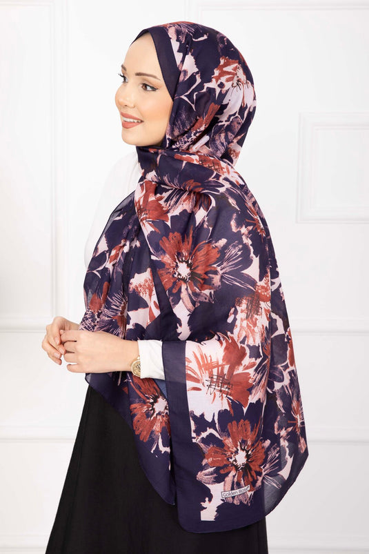 Floral Flower Patterned Scarf Series Plum