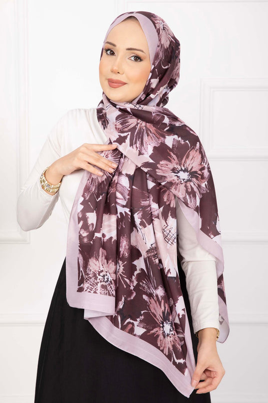 Floral Flower Patterned Scarf Series Powder Burgundy