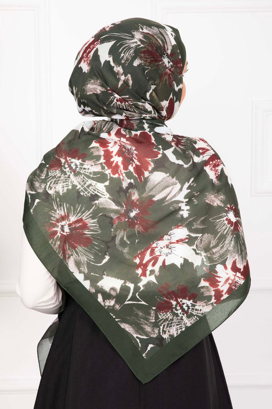 Floral Çiçek Desenli Şal Serisi Zümrüt